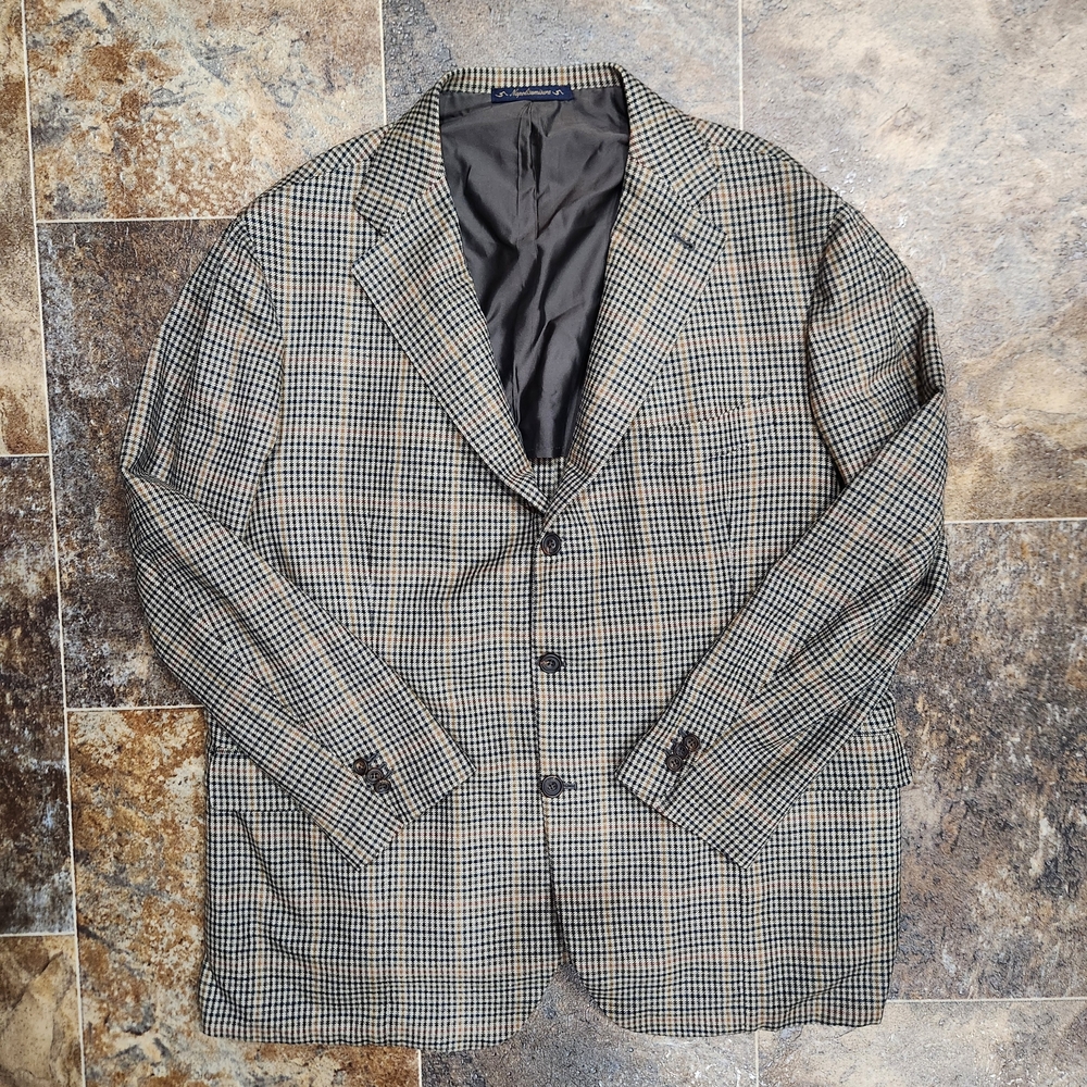Napolisumisura Coat Blazer Men 48R Brown Check Notch Lapel 🇮🇹 Italy Windowpane